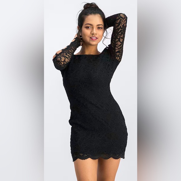 Jump Apparel black lace Pearl sleeve dress - Picture 2 of 8